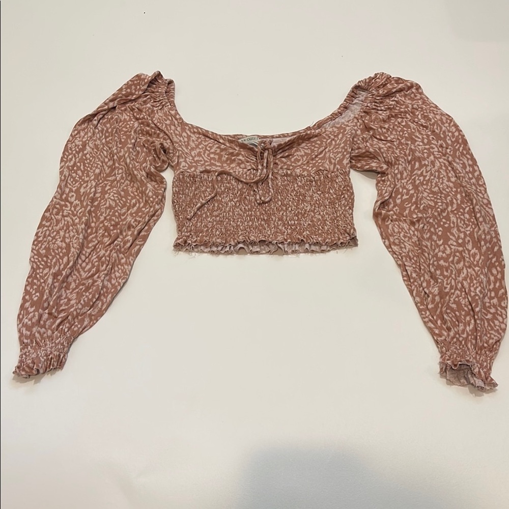 Urban Outfitters Women's Pink Geometric Smocked Cottagecore Boho Crop Top